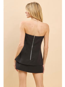 Black Strapless Button Down Mini Dress
