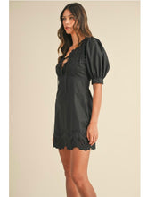 Load image into Gallery viewer, Black Embroidered Puff Sleeve Dress
