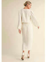 Load image into Gallery viewer, Ivory Tweed Scallop Midi Skirt
