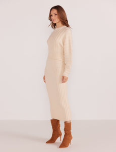 MinkPink Winter White Layla Ribbed Midi Skirt