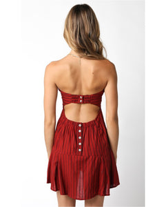 Crimson Stripe Strapless Dress