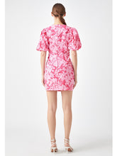 Load image into Gallery viewer, Red &amp; Pink Floral Puff Sleeve Dress
