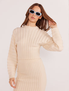 MinkPink Winter White Layla Ribbed Sweater