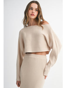 Taupe Crop Knit Top & Midi Skirt Set