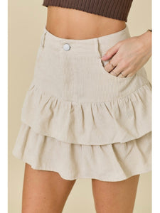 Ecru Corduroy Tiered Skort