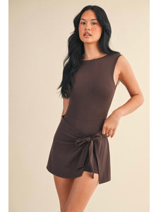 Chocolate Wrap Tie Front Athleisure Dress