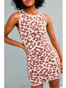 Cream & Brown Leopard Print Knit Dress