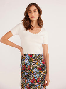 MinkPink Ivory Laura Scallop Tee