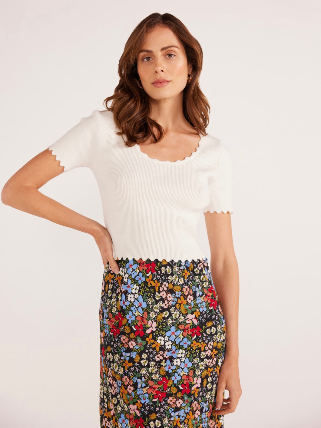 MinkPink Ivory Laura Scallop Tee