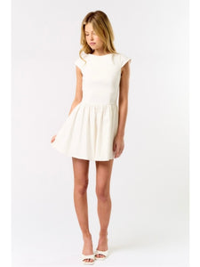 Off White Cap Sleeve Tie Back Dress