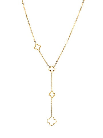 Gold Open Clover Station Y Necklace
