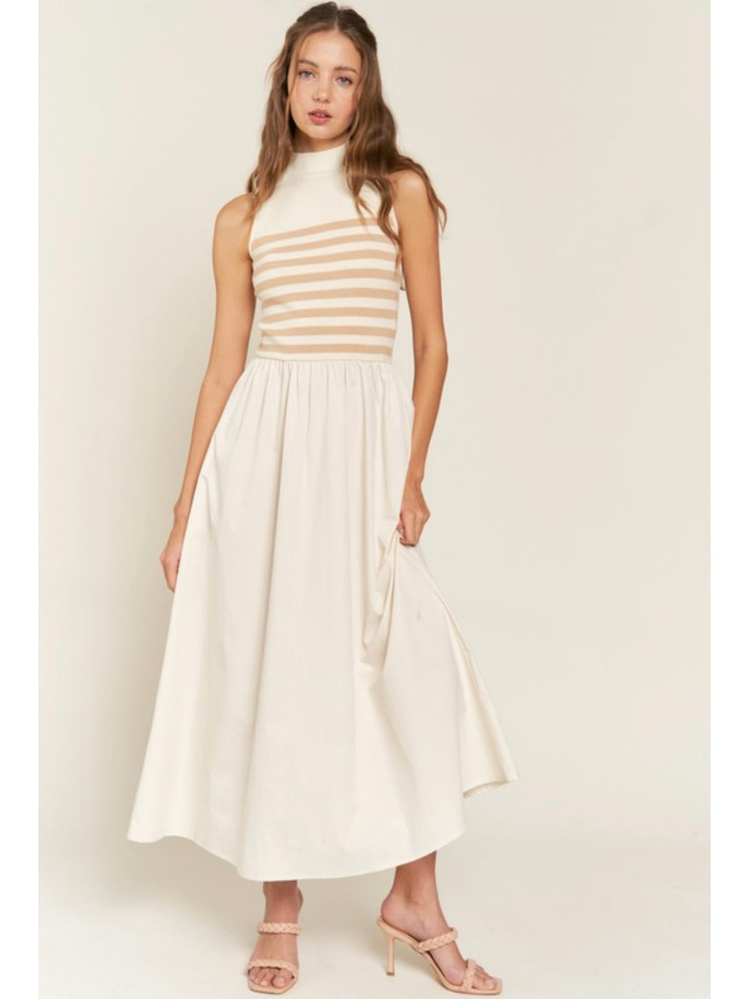 (PREORDER) Beige Stripe Knit Maxi Dress