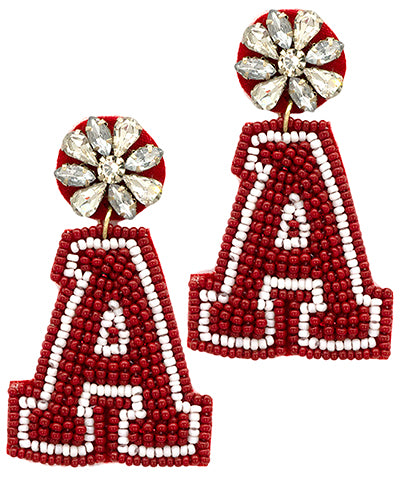 Crimson & White Beaded Earrings