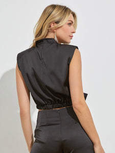 Black Cowl Neck Side Tie Top