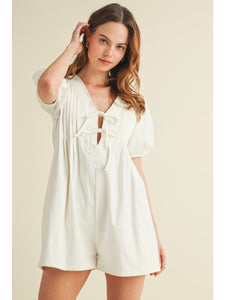 White Front Tie Romper