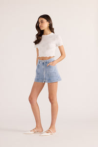 MinkPink Vintage Blue Denim Panel Shorts