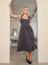 Load image into Gallery viewer, Black Polka Dot Tie Shoulder Midi Dress
