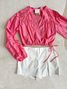 MinkPink Pink Darla Broderie Blouse