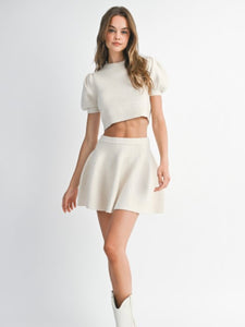 Cream Puff Sleeve Top & Mini Skirt Set
