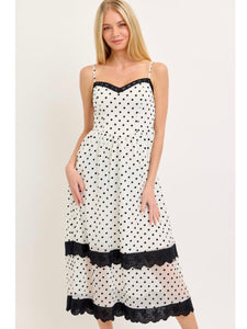 White & Black Polka Dot Midi Dress