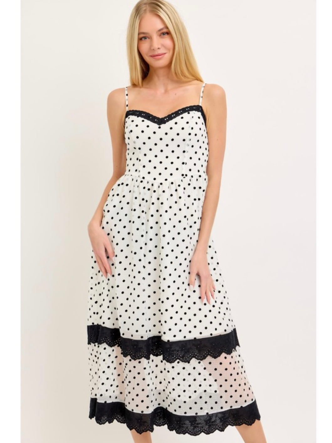 White & Black Polka Dot Midi Dress