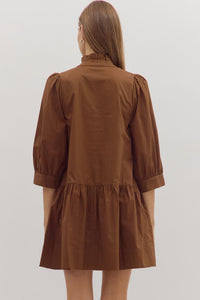 Brown Floral Embroidered Dress