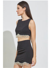 Load image into Gallery viewer, Black Rhinestone Fringe Crop Top
