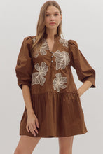 Load image into Gallery viewer, Brown Floral Embroidered Dress
