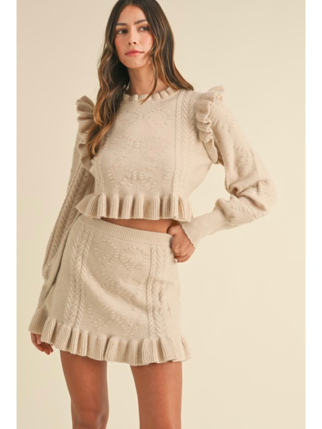 Taupe Ruffle Knit Top