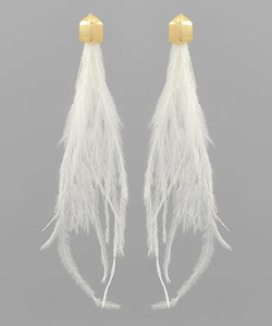 White Feather Fringe Earrings