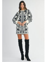 Load image into Gallery viewer, Black &amp; Cream Jacquard Floral Sweater Dress
