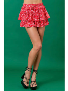 Red Floral Ruffle Skort