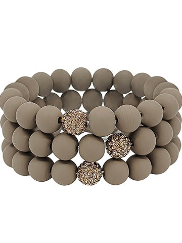 Light Brown Clay & Crystal Ball Bracelet Set