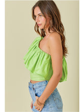 Load image into Gallery viewer, Lime One Shoulder Ruffle Top
