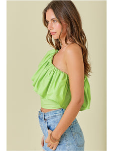 Lime One Shoulder Ruffle Top