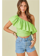 Load image into Gallery viewer, Lime One Shoulder Ruffle Top
