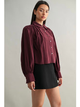 Load image into Gallery viewer, Wine Gathered Button Down Top
