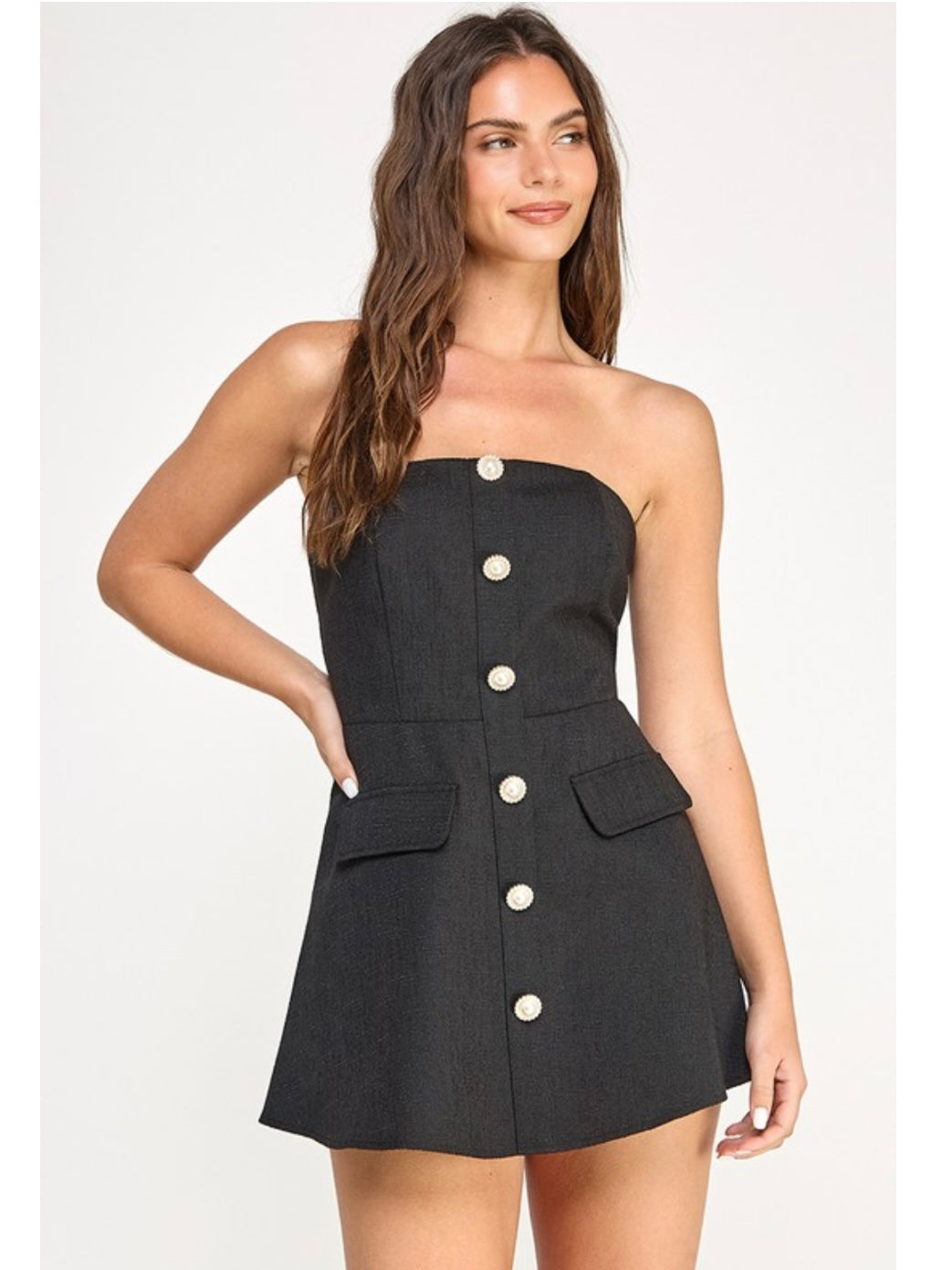 Black Pearl Button Dress