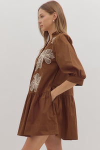 Brown Floral Embroidered Dress