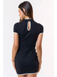 Black Contrast Trim Dress