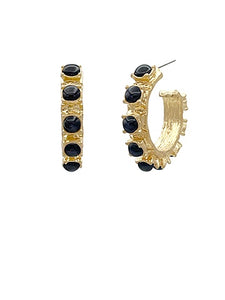 Black & Gold Antique Dot Stone Hoops