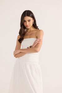 MinkPink White Luna Drop Waist Midi Dress