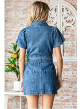 Load image into Gallery viewer, Denim Puff Sleeve Belted Dress
