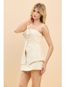 Ivory Strapless Button Mini Dress