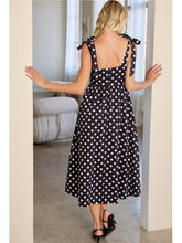 Load image into Gallery viewer, Black Polka Dot Tie Shoulder Midi Dress
