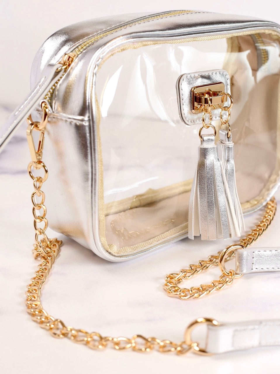 Platinum Clear Tassel Gameday Crossbody