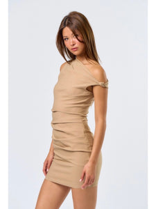 Nude Twist Sleeve Dress