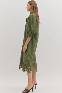 Olive Scallop Hem Midi Dress