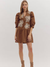 Load image into Gallery viewer, Brown Floral Embroidered Dress
