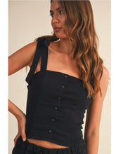 Load image into Gallery viewer, Black Button Down Tie Shoulder Top
